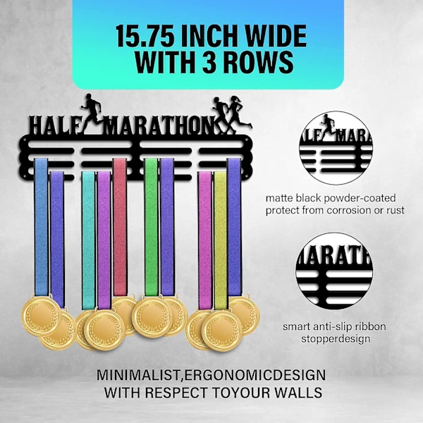 Medaljhållare Display Halv Marathon Medaljhängare Display Metall Medaljställ Ram Löpning Sportutmärkelser Bandhållare Väggmontering Flerskiktsutmärkelsehållare för Ove