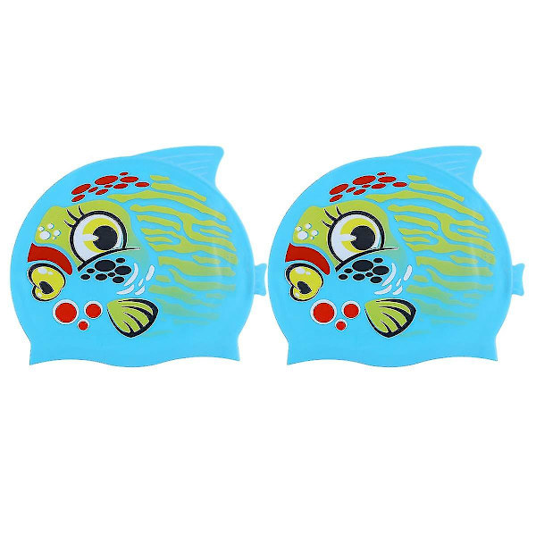 2-pack Unisex Barn Vattentät Silikon Cartoon Badmössa Fisk Djur Badhatt För Pojkar Flickor Sjö Blå