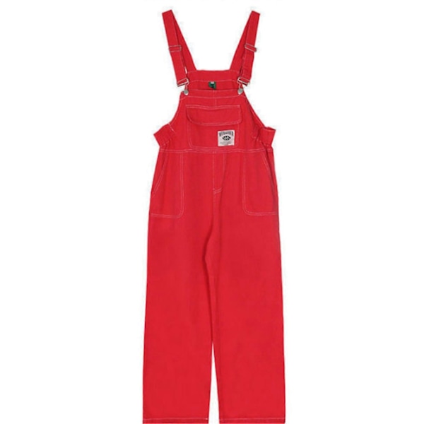 Wide Leg Overalls til Kvinder Løs Pasform Vintage Høj Talje Lige Bukser Jeans Rød M