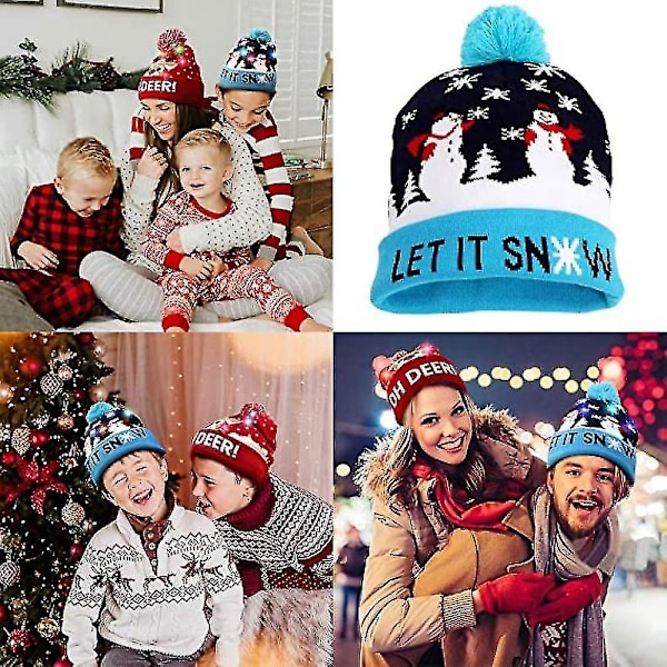 Led-jouluhattu, Valoisa Jouluhattu Unisex Neulotu Neulelippis Juhlahattu, Hirvikuviolla, Sopii Juhliin