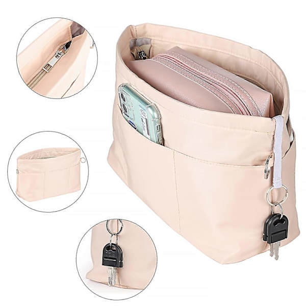 Håndtaske Organiser, Taske Organiser, Nylon med nøglering, Indre lommer, Vandafvisende til Håndtaske Organiser, beige, L
