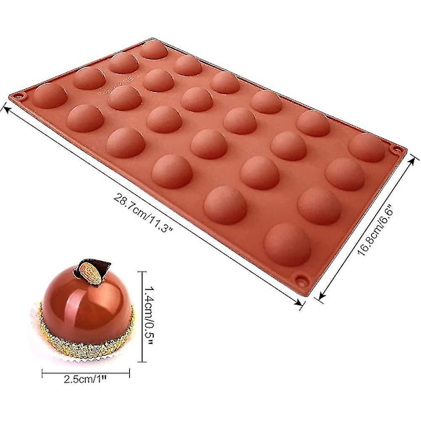 Mini 24-roms Halvsirkel Silikonform, 3 Pakker Halv Silikon Bakeformer Gave