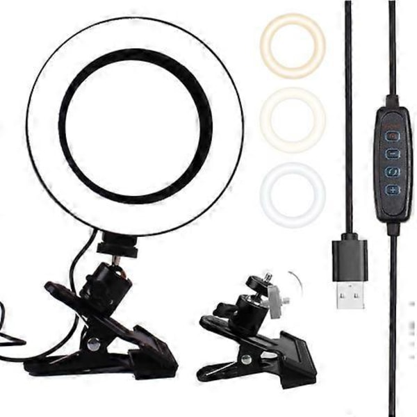 6 tommer Stærk Clip Fill Light med Justerbar Temperatur LED Ring Light Skrivebordscomputer Clip Light