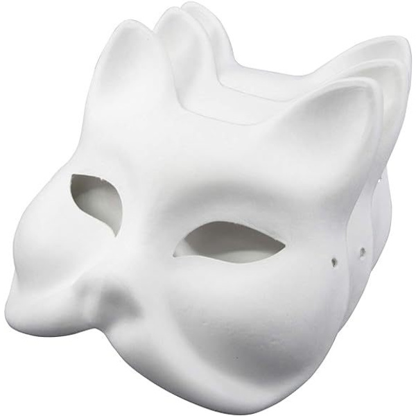 3 stk. Malefarvede Kattemasker, Dyredragtmasker DIY Hvide Halvmasker til Maskerade Halloween Børne Cosplaymasker Kostumefest Favør