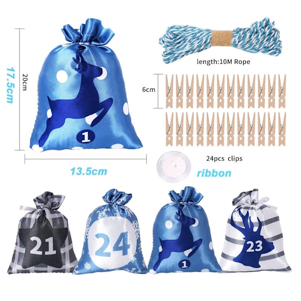 Julkalender i Satin med Dragkedja, 24 St, Blå