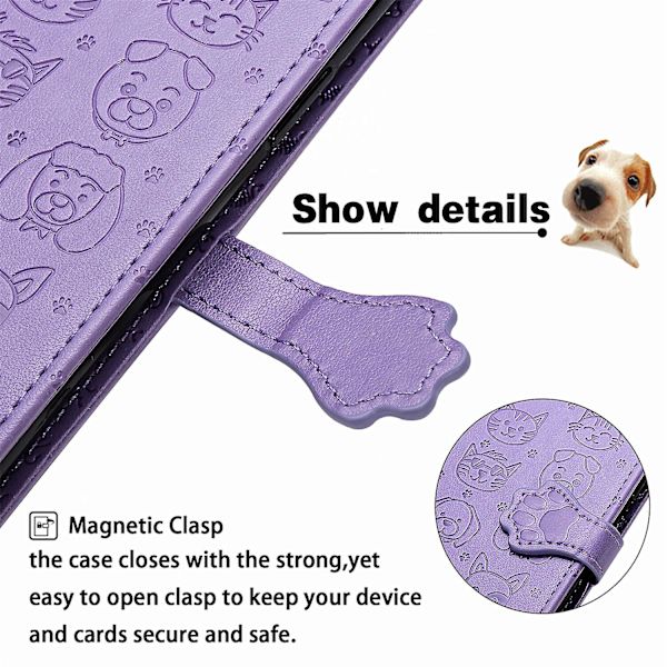 Fodral för Samsung Galaxy A71 4G Flip Wallet Präglad Omslag Etui Housse Katt Hund Mönster - Lila