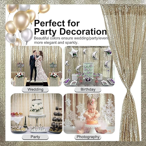Tcbesto Champagne Gold Sequin Backdrop Curtain 2ft X 8ft 4 Panels Champagne Sparkly Curtains Backdrop Glitter Photography Background Backdrop Fabric S
