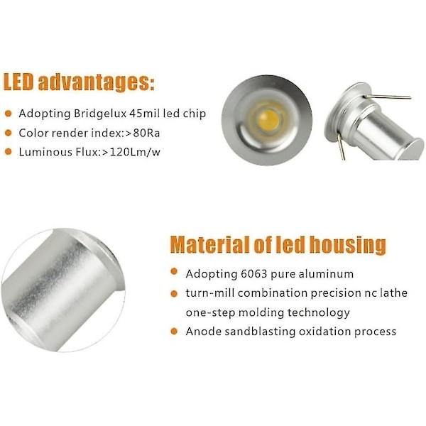 Svarta 9st Mini 12V 1W LED Inbyggda Spotlights för Kök, Trappor, DIY-Belysning, Varmvit