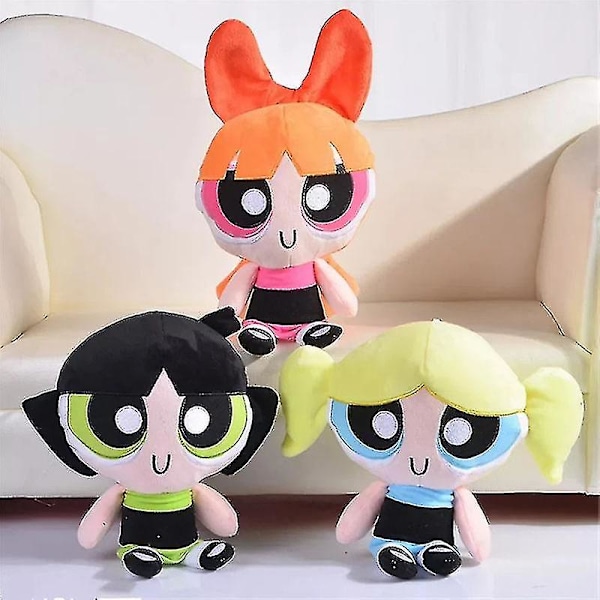 Nya 3 st/lot 20 cm tecknad anime Powerpuff Girls plyschleksaker söta Blossom Buttercup Bubbles fyllda plyschdockor presenter för barn