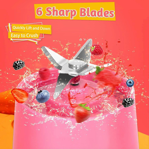 Bærbar Blender, Personlig Blender til Shakes og Smoothies med 6 Ultraskarpe Blade, 17Oz 4000mAh Kraftfuld Juicer