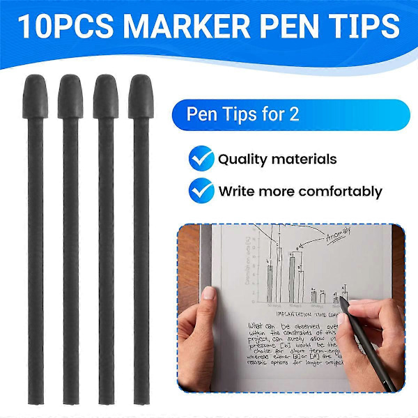 10 stk. Markørpenn-tupper for Remarkable 1/2 Stylus for Pen2/Pen Plus