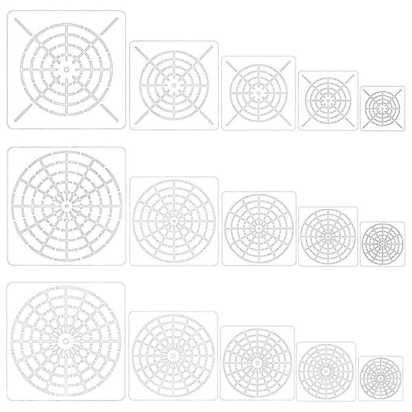 15 Deler Mandala Dot Maleverktøy Sjablonesett, Gjenbrukbar Mandala Sjablonmal for Stein Tre C