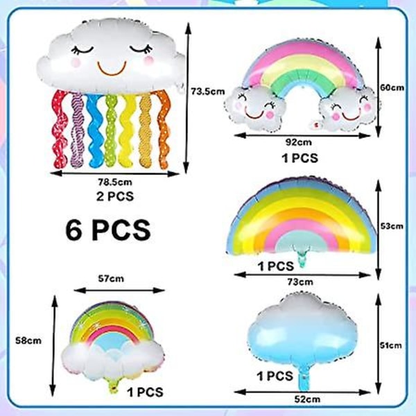 6 stk. Folie Regnbueballonger Smilende Ballong Skyballonger For Bryllup Bursdag Temafest