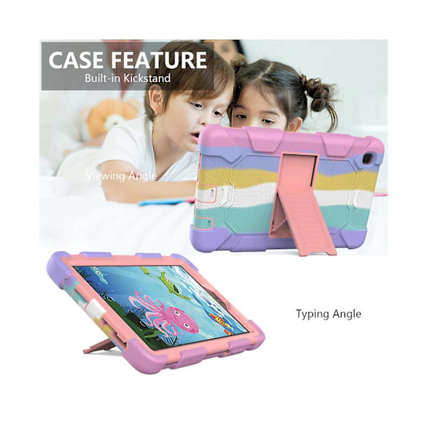 Fodral för Samsung Galaxy Tab A7 Lite 2021 SM-T220 / SM-T225 Heavy Duty Shockproof Survivor Case Cover - Rainbow+Pink