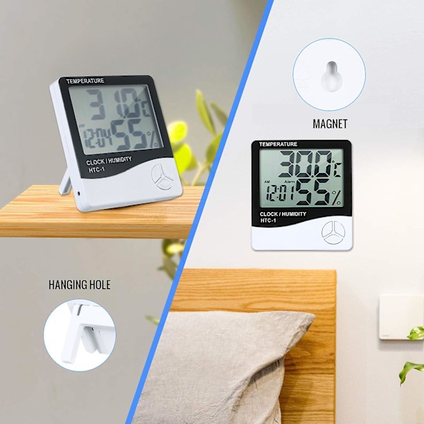 HTC-1 Temperatur- och fuktighetsklocka vit