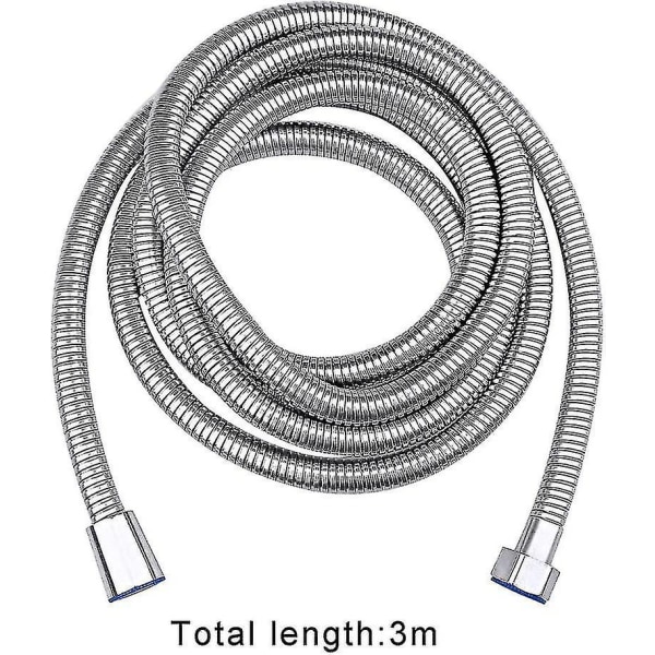 3m duschslang, rostfri ersättning duschrör extra lång duschslang med brickor, krom (3m/118 tum)