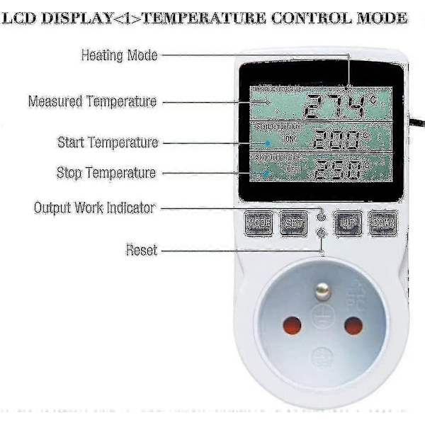 Digitaalinen / Lämpö- ja jäähdytystermostaatin pistorasia LCD-lämpötilan säätimellä, 230V Kasvihuoneen/tilojen lämpötilan säätimelle/terrarium-termostaatille (pistorasia)