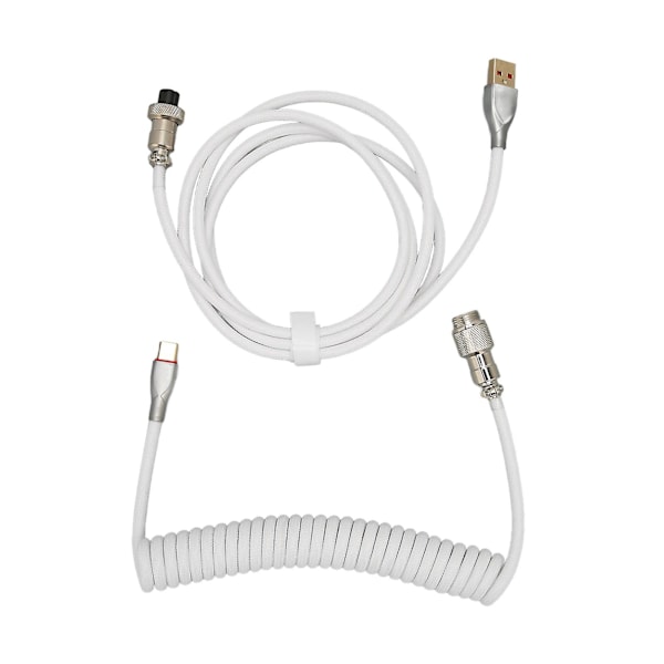 Custom Coiled Mechanical Keyboard Cable - Double Sleeve, Detachable Aviation USB C to USB A Connector (White)