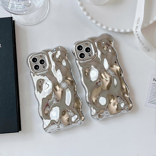 iPhone 13 Pro Max 6,7 tuuman kuori, Aaltomainen iskunkestävä pehmeä TPU-pussikotelo, Veden aaltoilu 3D silikoninen ohut kaunis kotelo, Hopea