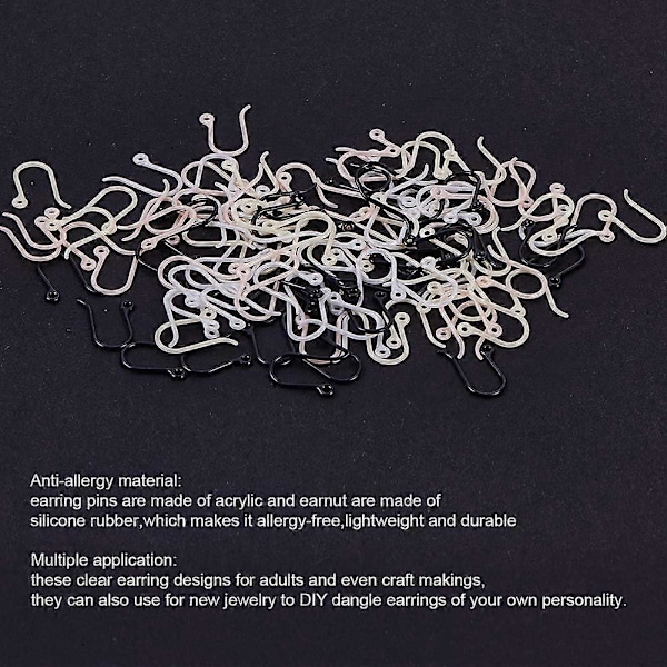 120 st Örhängeskrokar 4 Färger Hypoallergena Plastörhängeskrokar Örhängetillbehör för DIY Smycken (Vit Rök Dimmig Ros Svart Gammal Spets)