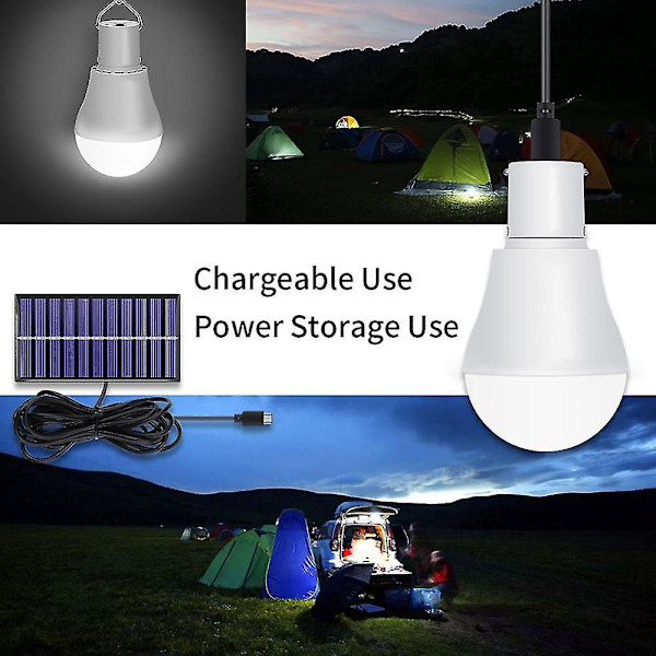 Bärbar LED-sollampa 15W Glödlampa LED-lampa USB Laddningsbar Solenergi Utomhus/Inomhus Resa Cam