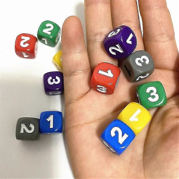 10 Stykker Nummer 1 2 3 1 2 3 D6 14mm Akryl Terninger 6-sidige Terninger For Brettspill Kuber 6 Farger Shry