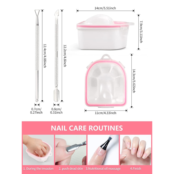 Nagelblötläggningskopp, 2 st, för att ta bort gellack och dopppulver, manikyrkopp (rosa)