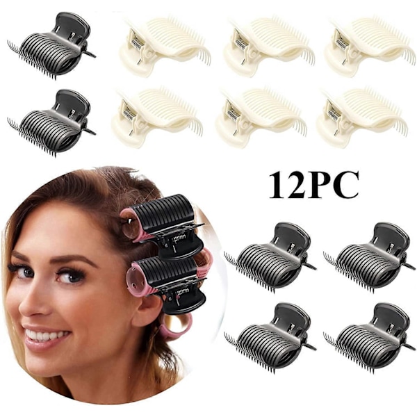 12 stk. Hot Roller Clips Hårkrølle Kloklips Udskiftnings Roller Clips (Sort og hvid)