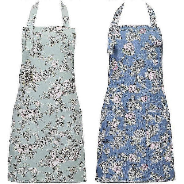 2-pakning Kjøkkenforklær for Kvinner, Justerbare Blomsterforklær Kokk Baker Forkle Matlagingsforkle med Store Lommer for Matlaging Baking Hagearbeid - Good s20241224
