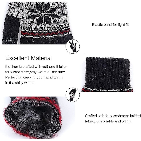 Stickade handskar för kvinnor, pekskärm, vinter, snöblomma, tryck, varma vantar, unisex