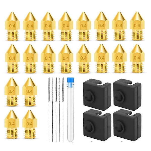 3D-skrivarmunstycken 0.4MM MK8 3 Munstycken 20 st med 4 st Värmeblock Silikonöverdrag, för 3 V2 med