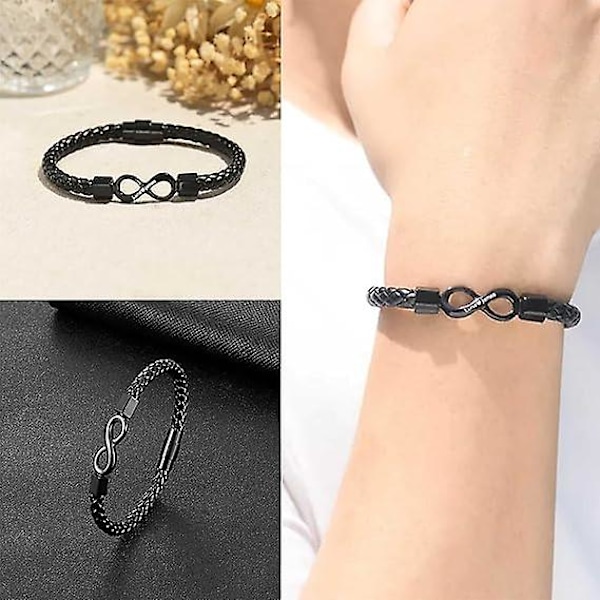 Til Min Mand, Personlig Dobbelt Navn Uendelighed Læderarmbånd, Rustfrit Stål Flettet Armbånd, Personlig Tilpasset Navn Armbånd til Kæreste Jul, B