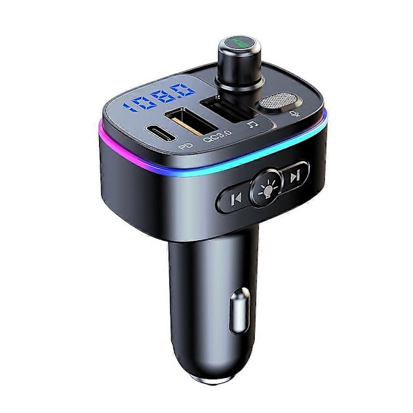 T65 Bil Bluetooth FM-sender Dobbel USB Type-C QC3.0 Lader