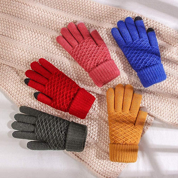 Unisex Vintervarme Hansker Tykke Vintervarme Dame Strikkhansker Full Finger Touchscreen Studentvotter