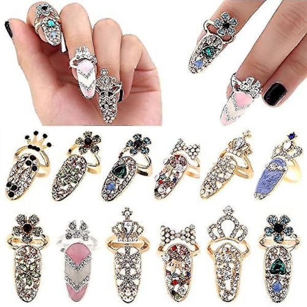 12 st fingernagelsringar kvinnor nageldekoration rosett ring charm blomma kristall fingernagelsring