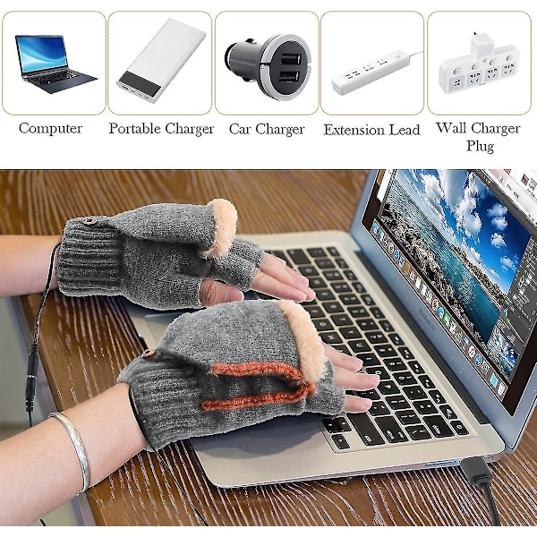 1 par USB-oppvarmede hansker, oppvarmede vinterhansker med 3 temperaturinnstillinger, vinterhansker for varme hender til laptop