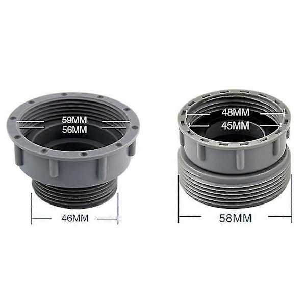 58-46 mm viemäriputken sovitin, keittiöpesualtaan viemäriletkun liitin, naaras-uroskierteinen