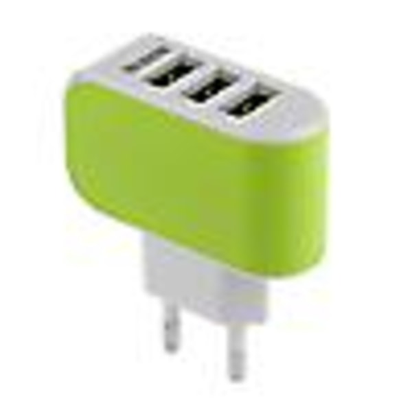 1-Paketti Kolmoiskäyttöinen (3x) USB-Portti iPhone / Android Seinälaturi Wallcharger Vihreä