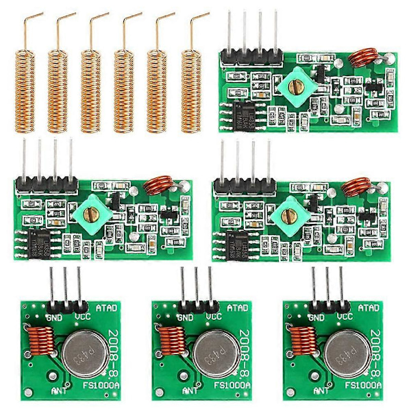 3 st 433 MHz Radio Sändare och Mottagare Modul + 433 MHz Spiralfjäderantenn Fjärrkontroll
