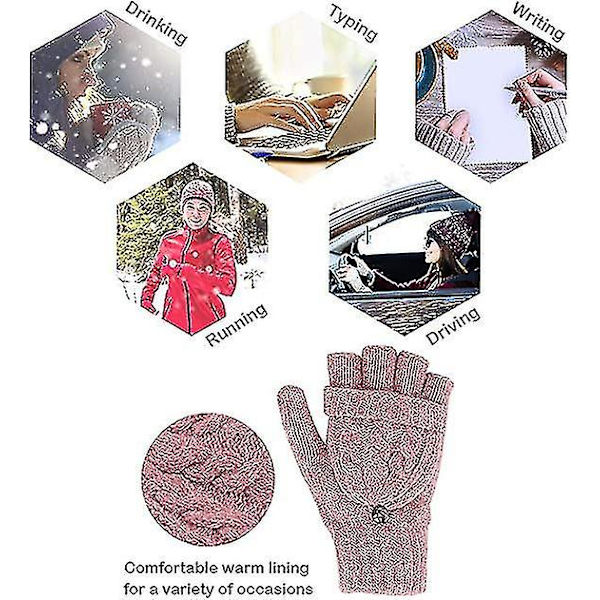Fingerlösa vantar för kvinnor - Vintervarma handskar Heat Weaver kabelstickade, halvfingerhandskar för damer och flickor - Jul- och födelsedagspresent