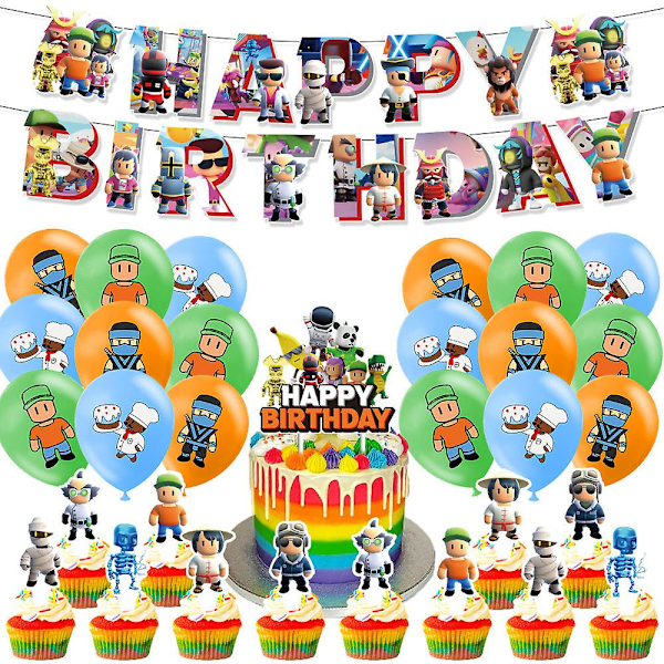 Stumble Guys Lasten Syntymäpäiväjuhlat Koristeet Tarvikkeet Sarjat Sisältää Onnellinen Syntymäpäivä Bannerit Ilmapallot Kakku/Cupcake Topperit Sarja