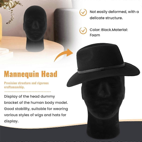 Sort Skum Herre Model Mannequin Dummy Stand Butiksdisplay Hat