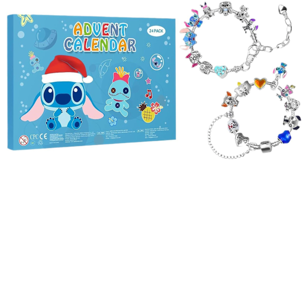 Adventskalender 2024 för Flickor, 24 Dagar Julkalender med 2 Armband och 22 Unika Cartoon Charm-Pärlor, Julgåvor för Barn och Tonåringar