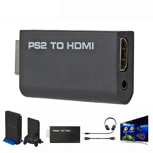 PS2 til HDMI Konverter Adapter med 3.5mm Lydkabel Støtter PC Alle Ps2 480i 480p 576i Visningsmoduser