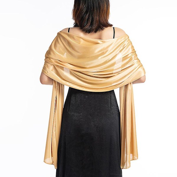 Silke Satin Langt Sjal Wrap Letvægts Solid Aftenkjole Bryllup Shawl til Kvinder