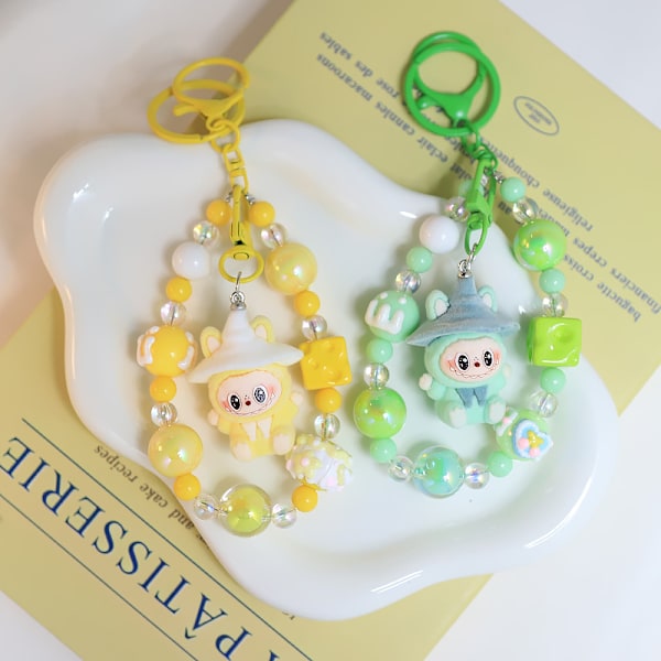 Labubu Macaron Monster Nøglering Spændende Monster Macaron Nøglering Kunstlegetøj Gave 2 stk