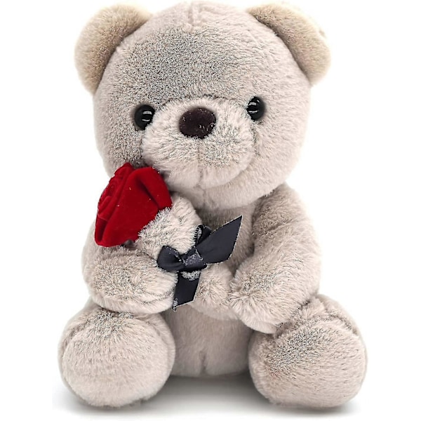 25 cm Teddybjørn med Rose, Myk Plysj Bjørnedukke Kosedyr Valentinsdagsdekor Gaver Til Henne / Kjæreste Elsker Mamma