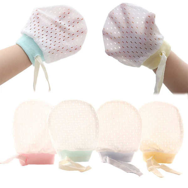 Baby Boy Girl No Scratch Silk Cotton Vantar Mesh Andningsbara Dragsko Handskar 4 Pack (ögla Vante)