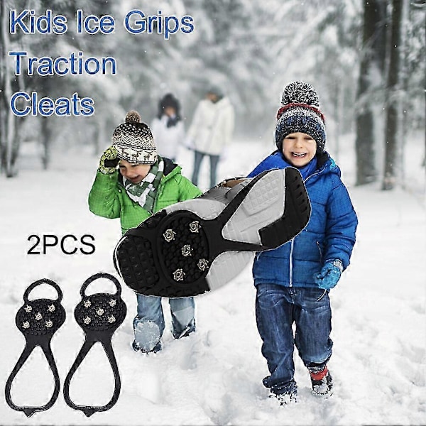 1 Par Barnens Isdubbar Traction Cleats Spikar för Vintervandring Säkerhetssko Grepp på Is Snö för Barn Flickor och Pojkar
