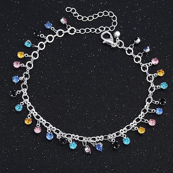 Glittrande Färgglad Rhinestone-Pärlkedja Fotledsband Anklet Kvinnor Strand Smycken